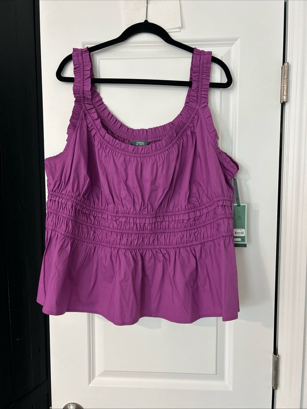 Terra & Sky Women's Plus Sleeveless Smocked Peplum Tank Top, 2x Purple- NWT